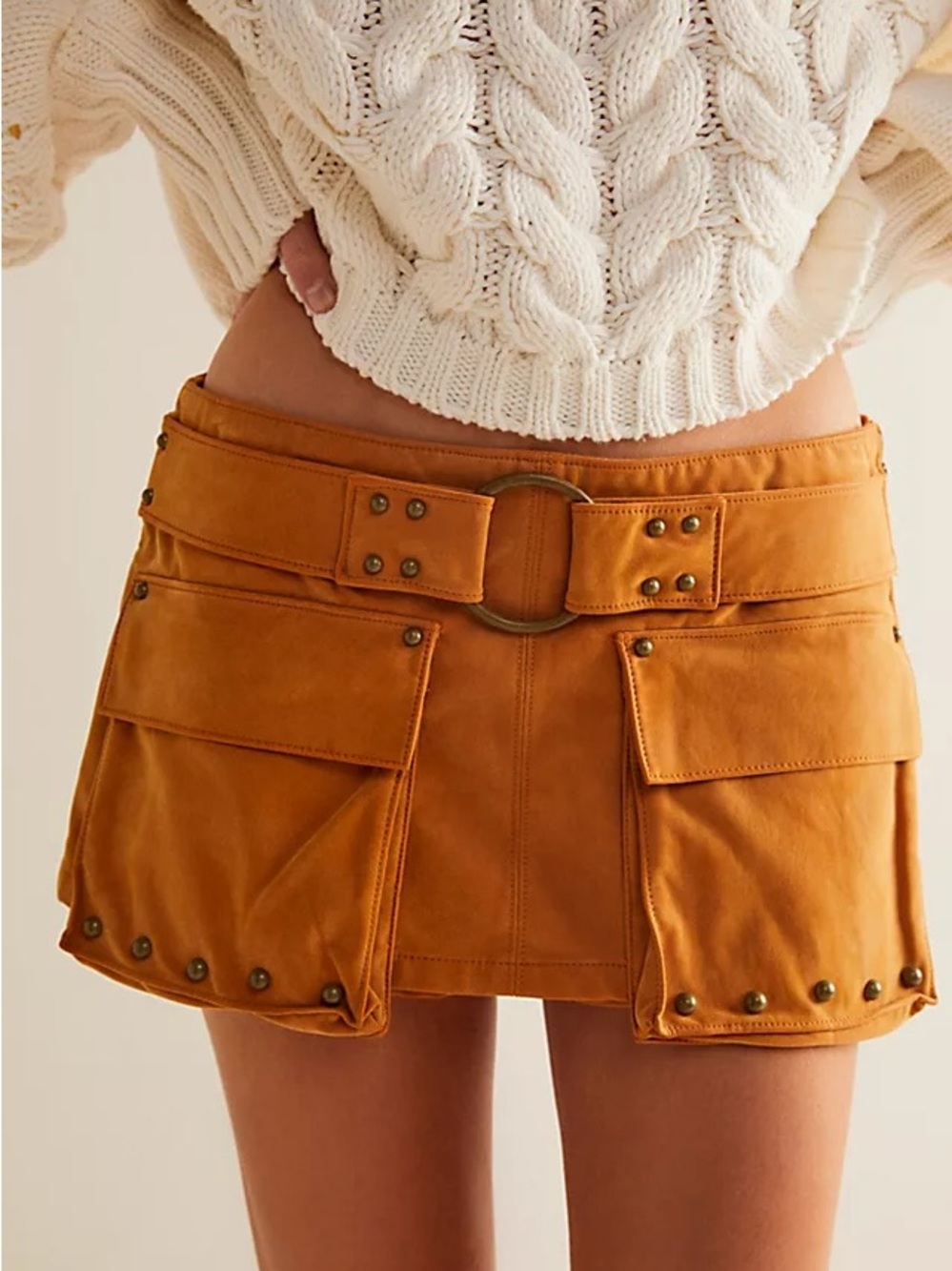 We The Free x REVOLVE Suede Micro Mini Skort in Dark Honey